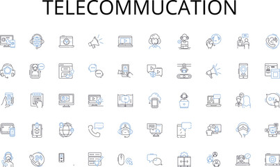 Telecommucation line icons collection. Efficiency, Optimization, Resources, Productivity, Workflow, Accountability, Strategy vector and linear illustration. Generative AI