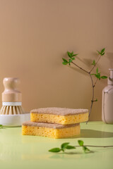 Eco cleaning with sponges, sustainable concept