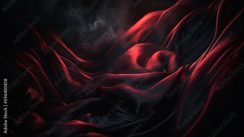 Poster a dark background with red and black fabric and a black background. generative ai