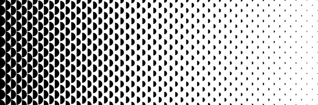 horizontal black halftone of semicircle design for pattern and background.
