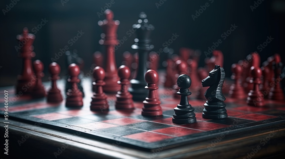 Poster a close up of a chess board with pieces on it. generative ai