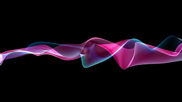 3D render of transparent wavy forms on black background, 4K animation of colourful flame abstraction