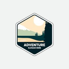 Mountain label. Hiking emblem, mountain emblem badge and outdoor hill travel label. Tourism logo. adventure logo.