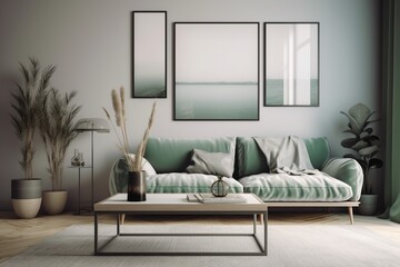 Green Sage Living Room Interior Design Created with Generative AI
