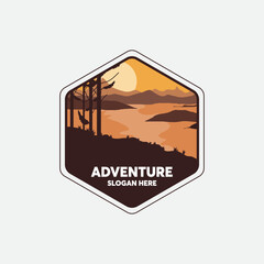 Mountain label. Hiking emblem, mountain emblem badge and outdoor hill travel label. Tourism logo. adventure logo.