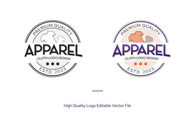 Cloth logo design, apparel logo design with color illustration, T-shirt logo design,  editable vector minimal file.