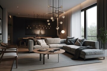 Contemporary 3D living room. Generative AI