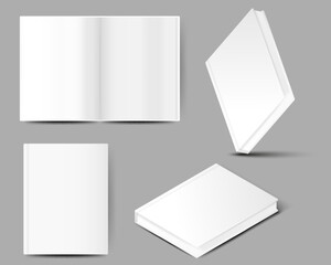 Set of Empty book mockup. Realistic blank book in hardcover in different angles. Applicable for design presentation. Mock Up Template Ready For Your Design. Vector EPS10