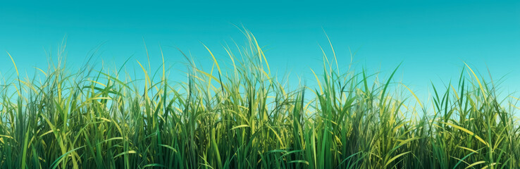Obraz premium a green grassy background with clear blue skies. Generative Ai. 