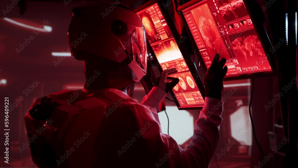 Wall mural astronaut in a space suits aboard the mars station. cosmonauts piloting the spaceship in space. gala
