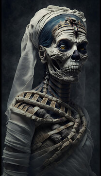Creepy undead mummie walking around.