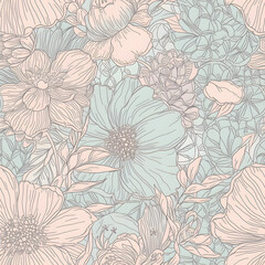 Seamless vintage pastel floral pattern, ai generative illustration