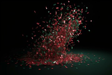Red and green confetti projection on transparent background - 3D rendering. Generative AI