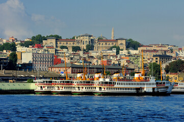 steamer port in istanbul, with panoromic view of istanbul 