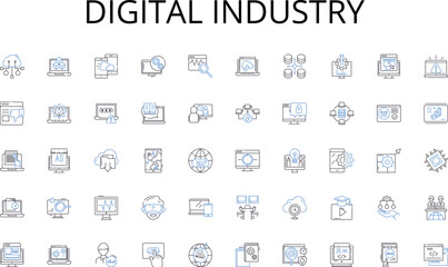 Digital industry line icons collection. Healing, Rhythmic, Soothing, Expressive, Transformative, Therapeutic, Calming vector and linear illustration. Vibrant,Meditative,Harmonious Generative AI
