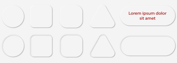 White buttons in Neomorphism design style. Vector illustration
