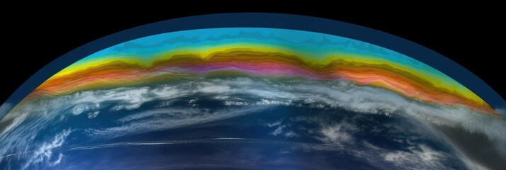 A detailed image of the earth atmosphere, showcasing its different layers and the processes that drive weather and climate, concept of Geosphere interactions, created with Generative AI technology - obrazy, fototapety, plakaty