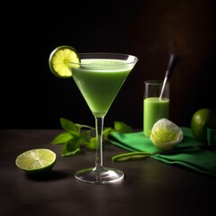 A delicious green lime daiquiri in a restaurant. Generative AI. 