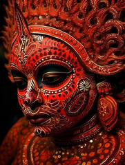 Theyyam Face Traditional makeup, Art From Kerala, India. Wallpapers. AI generated