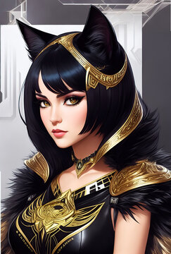 Stunning catgirl exudes glamour and sophistication, Generative AI