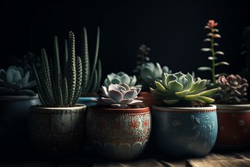 3D rendered indoor succulent plants in pots. Generative AI