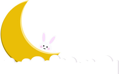 Cute rabbit behind cloudscape and moon