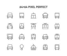 Transport thin line icons set. Vehicle icons. Transportation types. Vector illustration