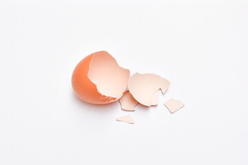 empty broken eggshell of egg on white background