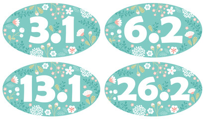A set of pretty oval race distance numbers in floral pattern
