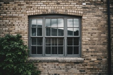 A window set in a wall of white brick. Generative AI