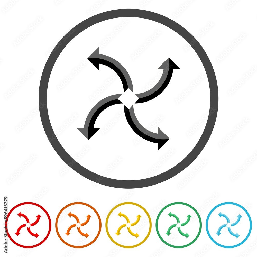 Poster arrow logo. set icons in color circle buttons