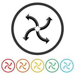 Arrow logo. Set icons in color circle buttons