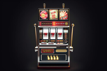 Slot machine illustration, Gambling gold prize fortune concept, Illustration of game machine, playing casino, created with Generative AI
