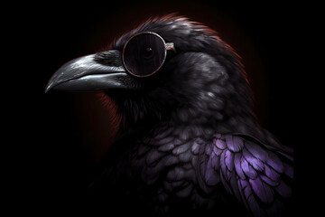 Cool Raven with Sunglasses on Black Background Generative AI