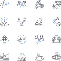 Fototapeta premium Discussion Session line icons collection. Exchange, Dialogue, Conversation, Discourse, Debate, Session, Communication vector and linear illustration. Discus,Talk,Interaction outline Generative AI