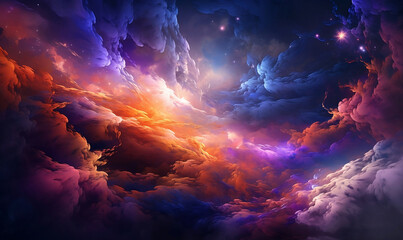 Obraz na płótnie Canvas Multicolored cloud background in deep space. Generative AI