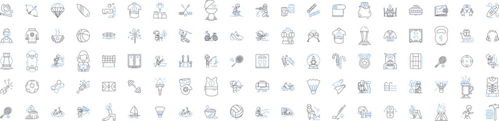 Saturdays and athletic activities line icons collection. Fitness, Exercise, Running, Football, Soccer, Basketball, Volleyball vector and linear illustration. Tennis,Swimming,Cycling Generative AI