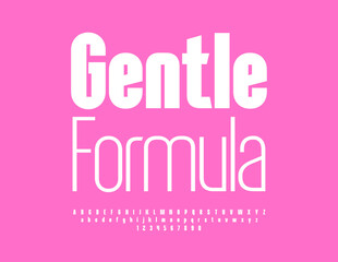 Vector advertising emblem Gentle Formula. Clean White Font. Modern Alphabet Letters, Numbers and Symbols set