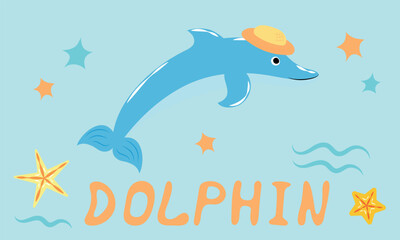 Funny dolphin in a hat with a painted name