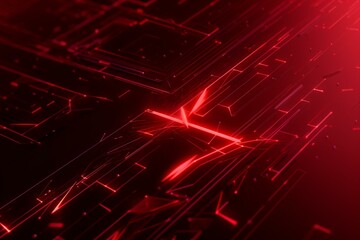 Red background with arrows representing data processing. Generative AI