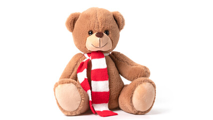 Fluffy brown teddy bear isolated on white background.