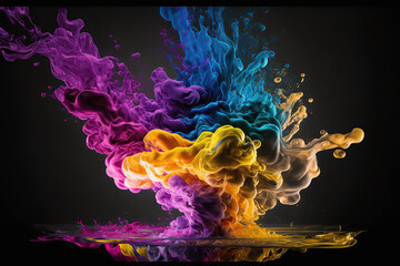 Abstract soft colorful ink splash in water, background idea, wallpaper concept, mix colours, created with Generative AI