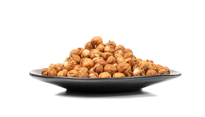 Nut Kernels, Hazelnuts Pile on Plate Isolated, Healthy Organic Nuts Group, Nut Kernels on White