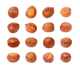 Nut Kernels Isolated, Hazelnuts Set, Healthy Organic Nuts Collection, Nut Kernels Cut Out on White Background