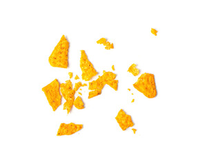 Nachos Chips Isolated, Mexican Triangle Corn Chips for Nacho Tortilla, Maize Snack, Nachos on White...