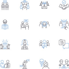 Fototapeta premium Video conference line icons collection. Collaboration, Connection, Communication, Online, Virtual, Remote, Call vector and linear illustration. Zoom,Meeting,Webinar outline signs set Generative AI
