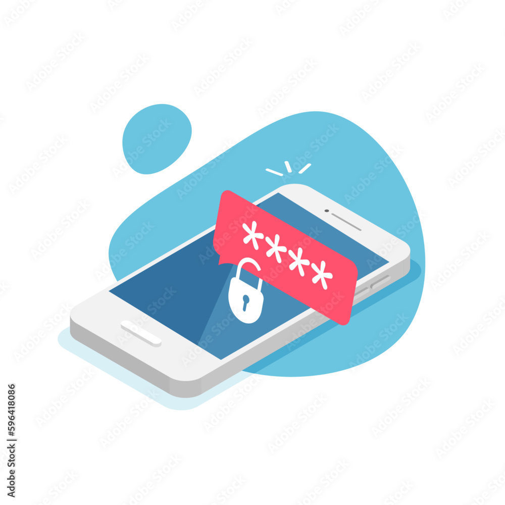 Poster password phone protected. mobile phone unlocked. smartphone security alert. authorization. vector il