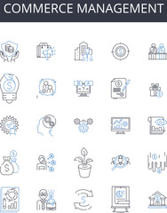 Obraz premium Commerce management line icons collection. Trade administration, Business governance, Marketing control, Industry oversight, Sales direction, corporate leadership, merchandise management Generative AI