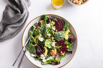 Green Salad with Beetroot, Feta Cheese, Walnuts