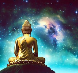 Buddha looking at cosmos